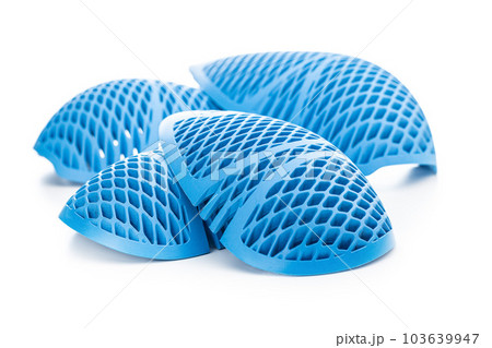 Blue motorcycle protectors. Elbow and shoulders protectors isolated on white background. Blue motorcycle protectors. Elbow and shoulders protectors isolated on white background. 103639947