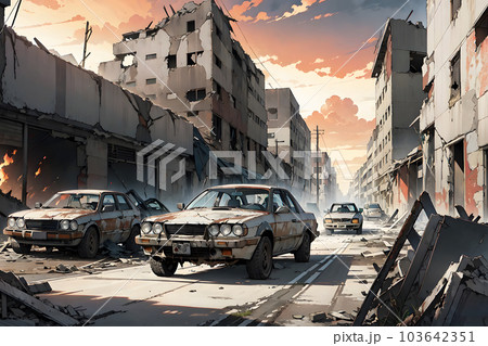 ボロボロに荒廃した街　戦争　災害　崩壊 103642351