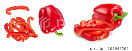red sweet bell pepper with slices isolated on white background. Top view. Flat lay 103642563