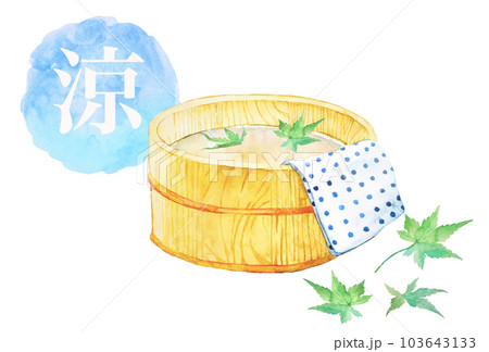 緑のもみじが浮かんだ夏をイメージした涼しい水彩イラスト 103643133