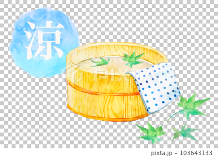 緑のもみじが浮かんだ夏をイメージした涼しい水彩イラスト 103643133