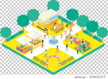 Isometric park flea market yellow 103643177