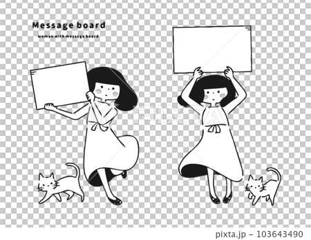 A woman with a message board monochrome 103643490