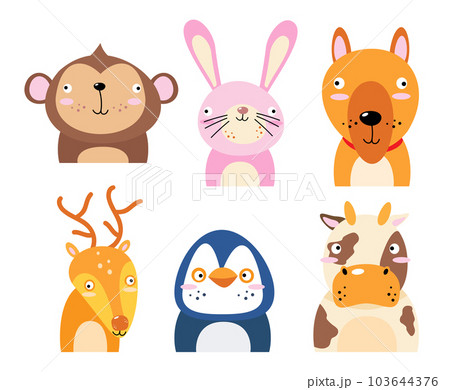 Set of wildlife animals . Dumb face . Vector illustration . Set of wildlife animals . Dumb face . Vector illustration . 103644376