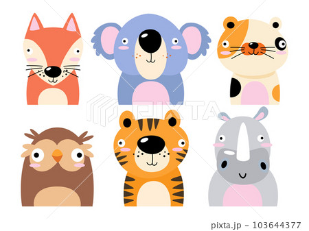 Set of wildlife animals . Dumb face . Vector illustration . 103644377