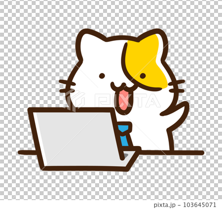 パソコンの画面越しに会議をするかわいいねこのキャラクターイラスト 103645071