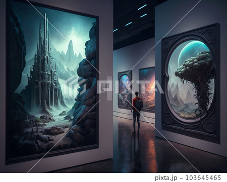 近未来なアートが展示されている美術館【AI画像】 近未来なアートが展示されている美術館【AI画像】 103645465
