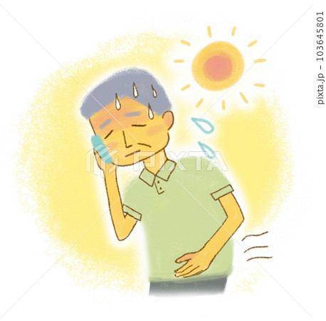 夏　熱中症　高齢男性　イラスト 103645801