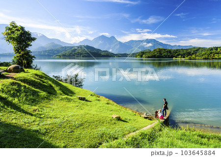 The scenery of Sun Moon Lake in the morning. it's a famous attraction in Nantou, Taiwan. 103645884