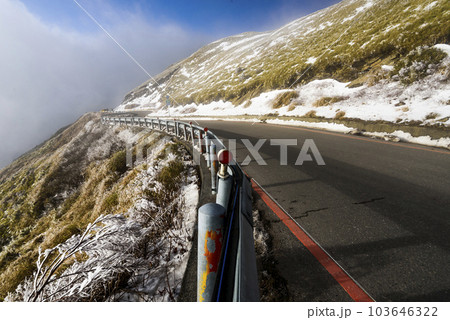 The snow covered forests and roads in Hehuanshan National Forest Recreation Area of Nantou, Taiwan. Located in Taroko National Park. 103646322