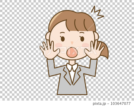 両手を上げてびっくりするスーツ姿の女性_驚く女性会社員 両手を上げてびっくりするスーツ姿の女性_驚く女性会社員 103647077