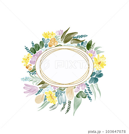 gold wreath with ethno flowers wild herbs gold wreath with ethno flowers wild herbs 103647078