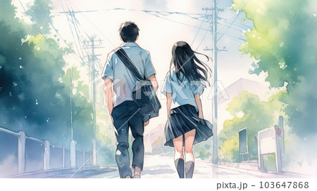 帰宅中の高校生カップル_1 Generative AI 帰宅中の高校生カップル_1 Generative AI 103647868