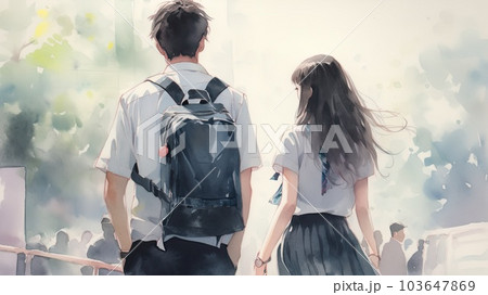 帰宅中の高校生カップル_2　Generative AI 103647869