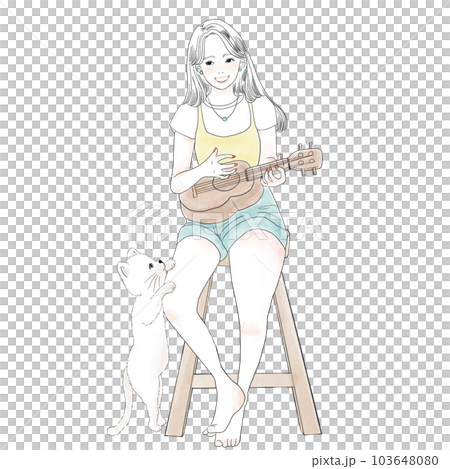 彈尤克里裡的女人的插圖 103648080