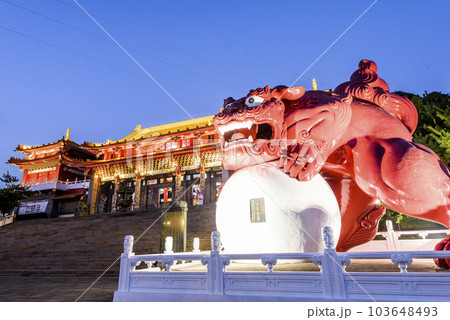 Majestic building view of  Sun Moon Lake Wen Wu Temple in Nantou, Taiwan. Located on the Lakeshore of Sun Moon Lake, Nantou. 103648493