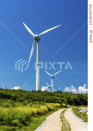 The wind power plant, energy systems, and renewable energy are on the coast of Penghu, Taiwan. 103649758