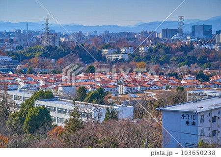 東京都多摩市永山の防人見返りの峠(多摩丘陵パノラマの丘)から西側の眺望(永山団地など) 103650238
