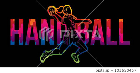 Handball Sport Female Player Action with Text Cartoon Graphic Vector 103650457