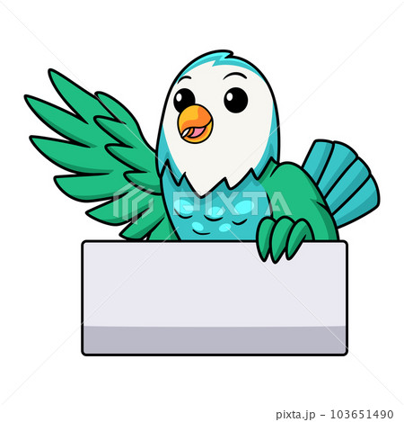 Cute blue turquoise bird cartoon waving hand 103651490