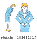 スーツ姿のお辞儀する女性のイラストセット 単色ver スーツ姿のお辞儀する女性のイラストセット 単色ver 103651815