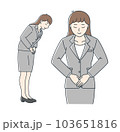 スーツ姿のお辞儀する女性のイラストセット スーツ姿のお辞儀する女性のイラストセット 103651816