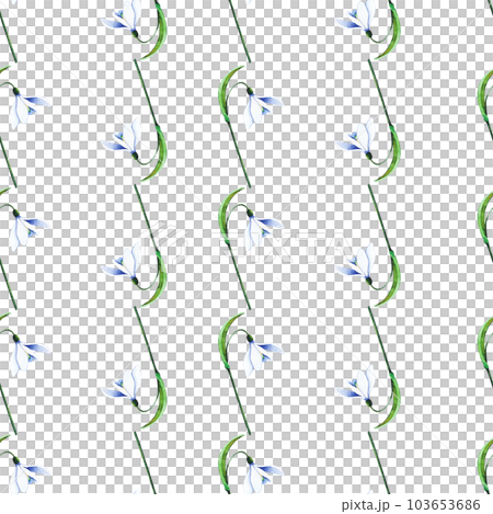 Snowdrops. Blossoming bud with leaves. Watercolor seamless pattern. Can be used for textile design, paper products Snowdrops. Blossoming bud with leaves. Watercolor seamless pattern. Can be used for textile design, paper products 103653686