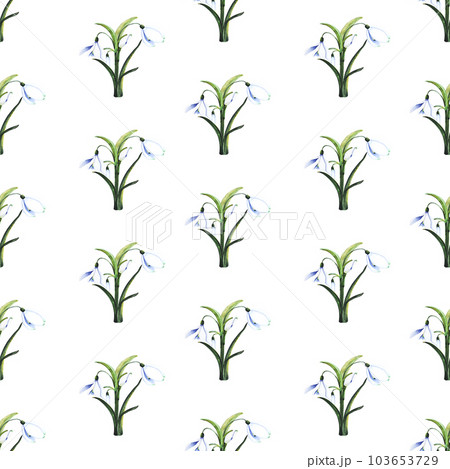 Bouquet of snowdrops. Blossoming bud with leaves. Watercolor seamless pattern. Can be used for textile design, paper products 103653729
