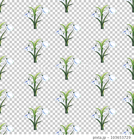Bouquet of snowdrops. Blossoming bud with leaves. Watercolor seamless pattern. Can be used for textile design, paper products 103653729