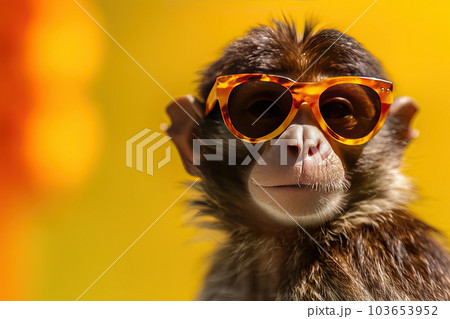 Bless international Fun Hipster Monkey With Colorful Sunglasses And Hat  Rapper Hippie Ape Framed On Fabric Print | Wayfair