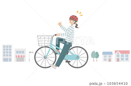 ヘルメット着用の努力義務に対応する自転車に乗った女性 103654410