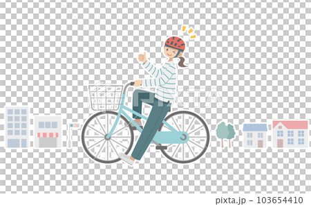 A woman riding a bicycle to meet the obligation to wear a helmet 103654410