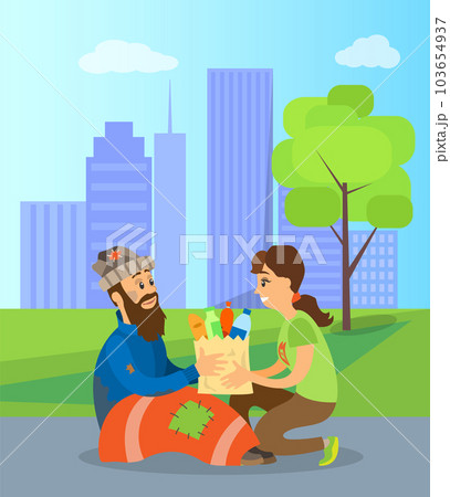 Volunteer Helping Homeless Person, Food and Drinks 103654937