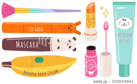 Vector beauty set. Makeup cosmetics tools and Korean cosmetics. Beauty products collection Vector beauty set. Makeup cosmetics tools and Korean cosmetics. Beauty products collection 103654942