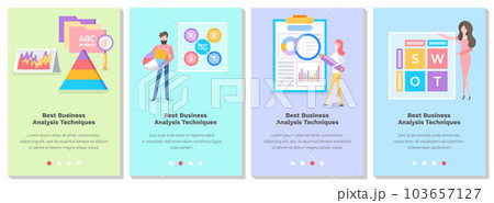 Set of illustrations on the topic of people studying the best business analysis techniques Set of illustrations on the topic of people studying the best business analysis techniques 103657127