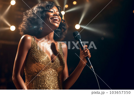 コンサートで歌う黒人女性R&B歌手 AI生成画像 103657350