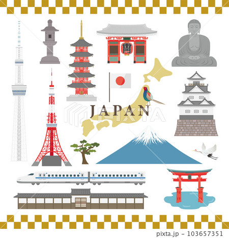 日本　観光名所イラストセット 103657351