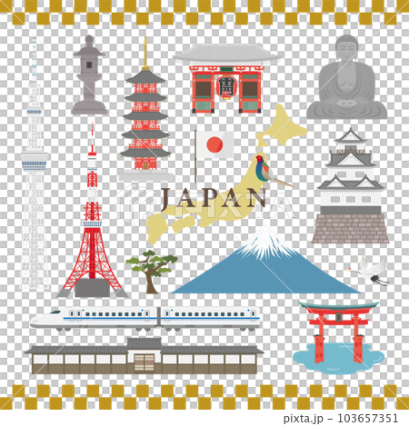 日本　観光名所イラストセット 103657351