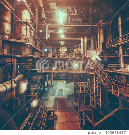 The interior of the industrial revolutionary factory is rusty and dilapidated The interior of the industrial revolutionary factory is rusty and dilapidated 103658457