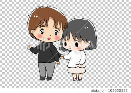 男性の服をひっぱっる女の子 103658882