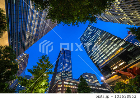 日本の東京都市景観　大手町ビルヂィングや大手町タワー、東京サンケイビルなど大手町のビル群を望む 103658952
