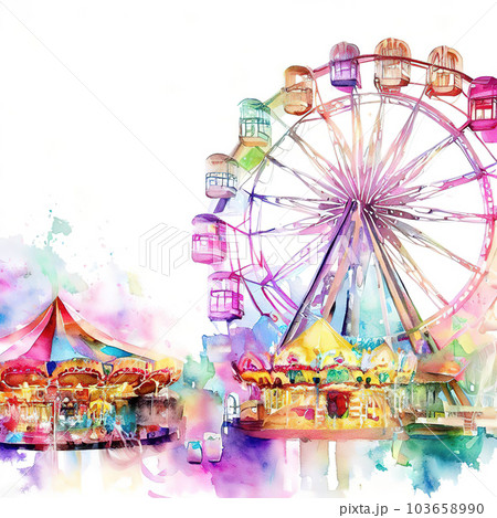 mix of ferris wheel and merry-go-round,illustration style 103658990
