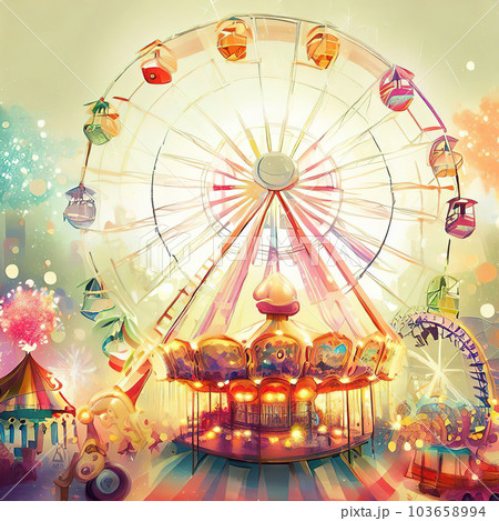 mix of ferris wheel and merry-go-round,illustration style mix of ferris wheel and merry-go-round,illustration style 103658994
