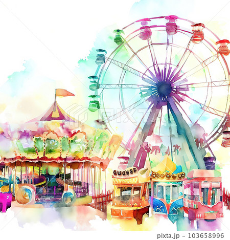 mix of ferris wheel and merry-go-round,illustration style mix of ferris wheel and merry-go-round,illustration style 103658996