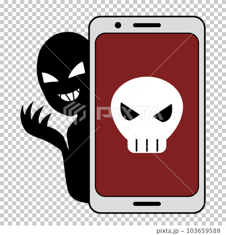 智能手機屏幕上有骷髏標記的人和反派形象的插圖素材 智能手機屏幕上有骷髏標記的人和反派形象的插圖素材 103659589