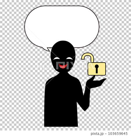 解除された鍵を手にする悪人と吹き出しの素材 103659645