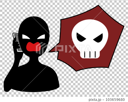 Illustration of a villain image person with a smartphone that speaks maliciously 103659680