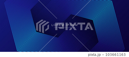 Abstract blue glowing geometric lines on dark blue background. Modern shiny blue hexagon lines pattern. Geometric stripe line art design. Technology futuristic concept. Vector illustration Abstract blue glowing geometric lines on dark blue background. Modern shiny blue hexagon lines pattern. Geometric stripe line art design. Technology futuristic concept. Vector illustration 103661163