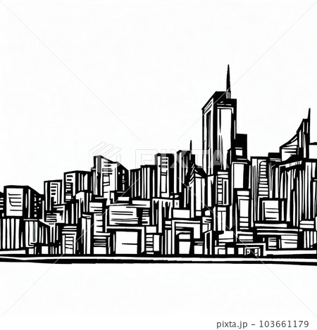 urban city skyline,thick black lines style cooloring , black and white COPY SPACE urban city skyline,thick black lines style cooloring , black and white COPY SPACE 103661179