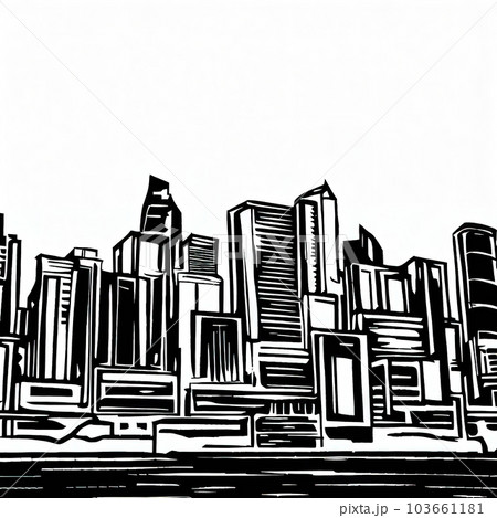 urban city skyline,thick black lines style cooloring , black and white COPY SPACE urban city skyline,thick black lines style cooloring , black and white COPY SPACE 103661181